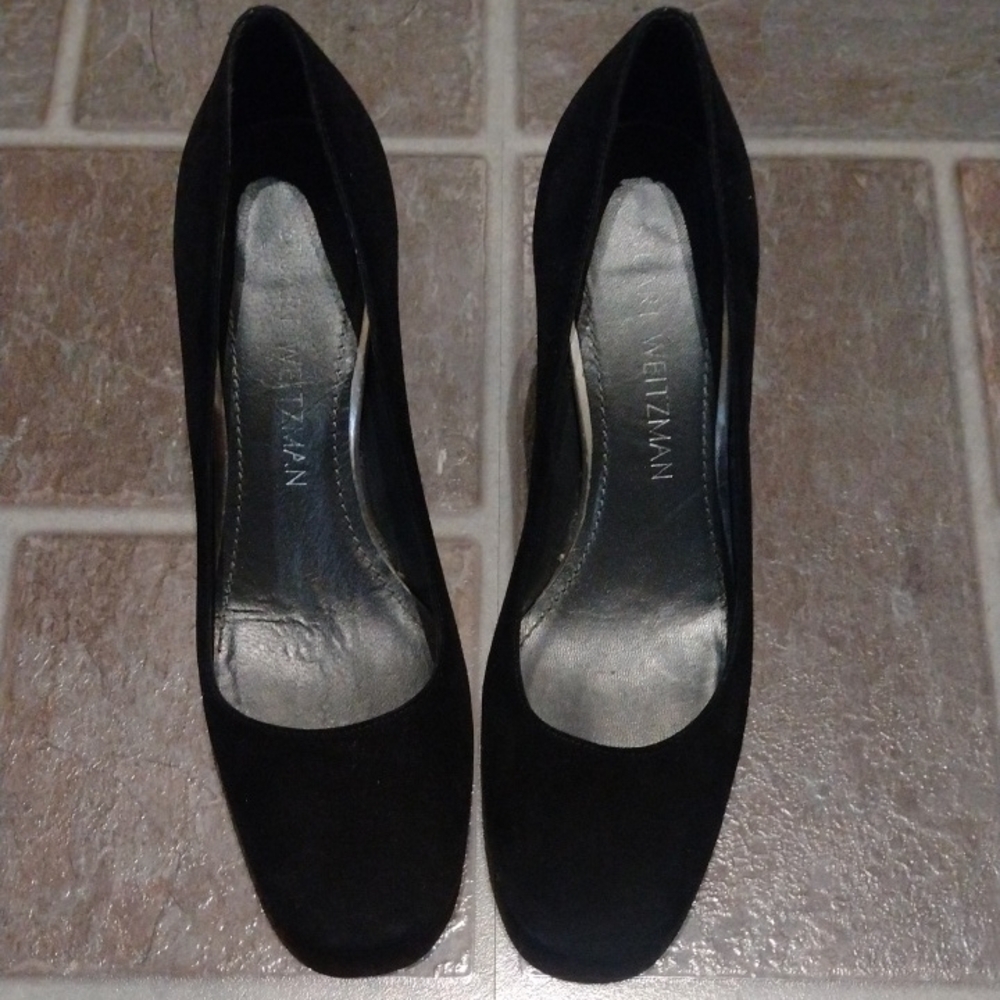 Stuart Weitzman Black Suede Block Heel Pumps Size 5.5 Size 36